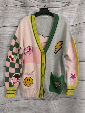 Minnie Rose Colorful Graphic Cardigan Sweater O/S